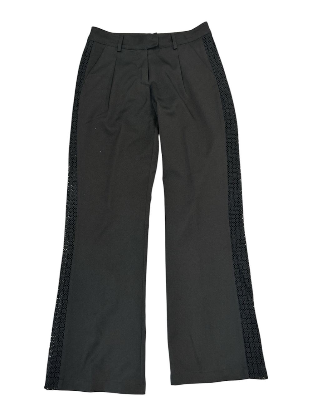 Gracia Black Women's Wide-Leg Trousers with Lace Side Panels